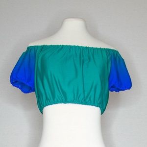 Blue & Green Ombre Peasant Crop Top